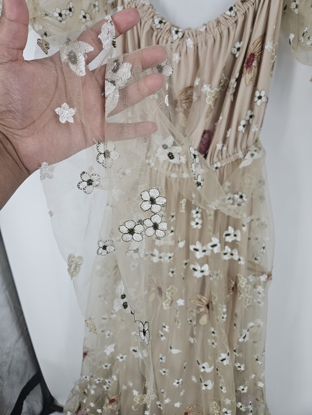 Zebu Be You Spring Meadow Blush Floral Applique Maternity Tulle Boho Gown Dress - Picture 10 of 13